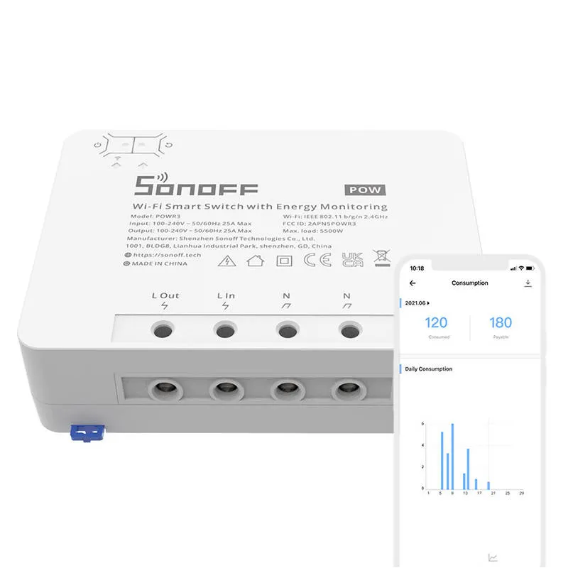 Sonoff POWR3 smart WiFi switch with current measurement function